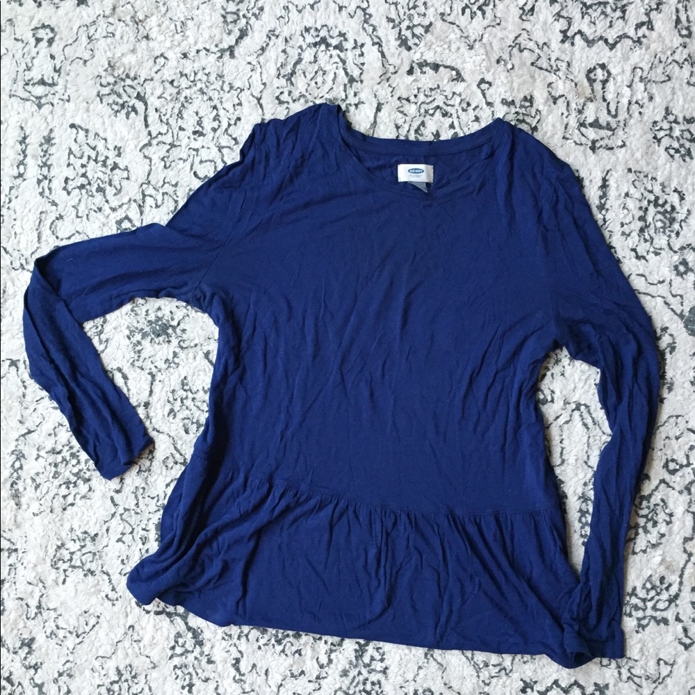 Long Sleeve Navy Blue Top • Peplum